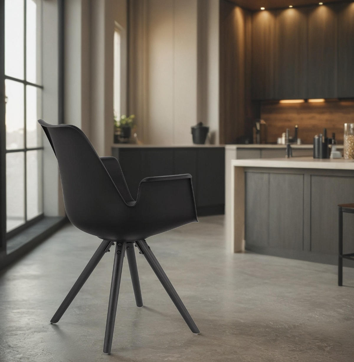 ESSZIMMERSTUHL Kunststoff und Holz im Skandinavischen Stil, Schwarz 58,5x50x82 cm - Schwarz, Kunststoff/Buchenholz (50/82/59cm) - KADIMA DESIGN