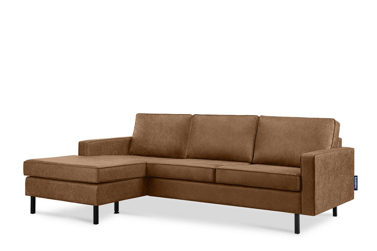 ECKSOFA-LINKS INVIA mit Armlehnen vintage, Lederoptik-Stoff, braun - Schwarz/Braun, Textil (234/160cm) - KONSIMO®