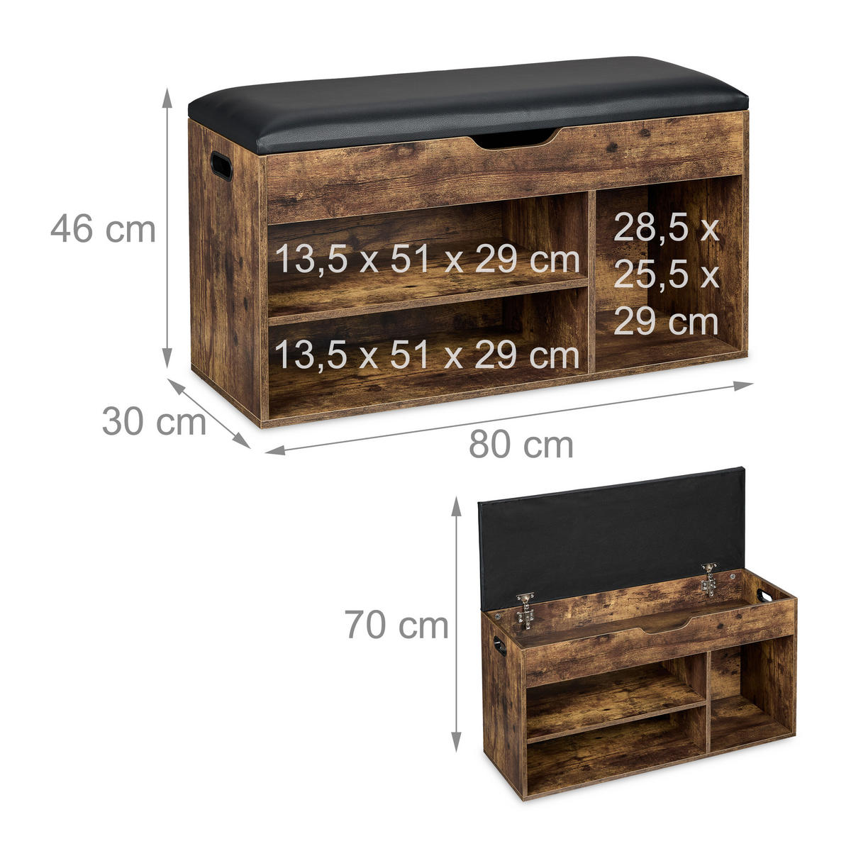 SCHUHBANK - Dunkelbraun, Holzwerkstoff/Kunststoff (80/46/30cm) - Relaxdays