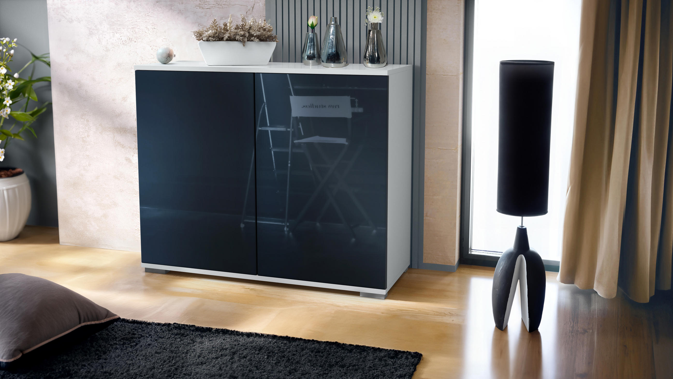 KOMMODE Skadu Schwarz Hochglanz - Schwarz Hochglanz, Holzwerkstoff (92.5/75.5/35cm) - Vladon
