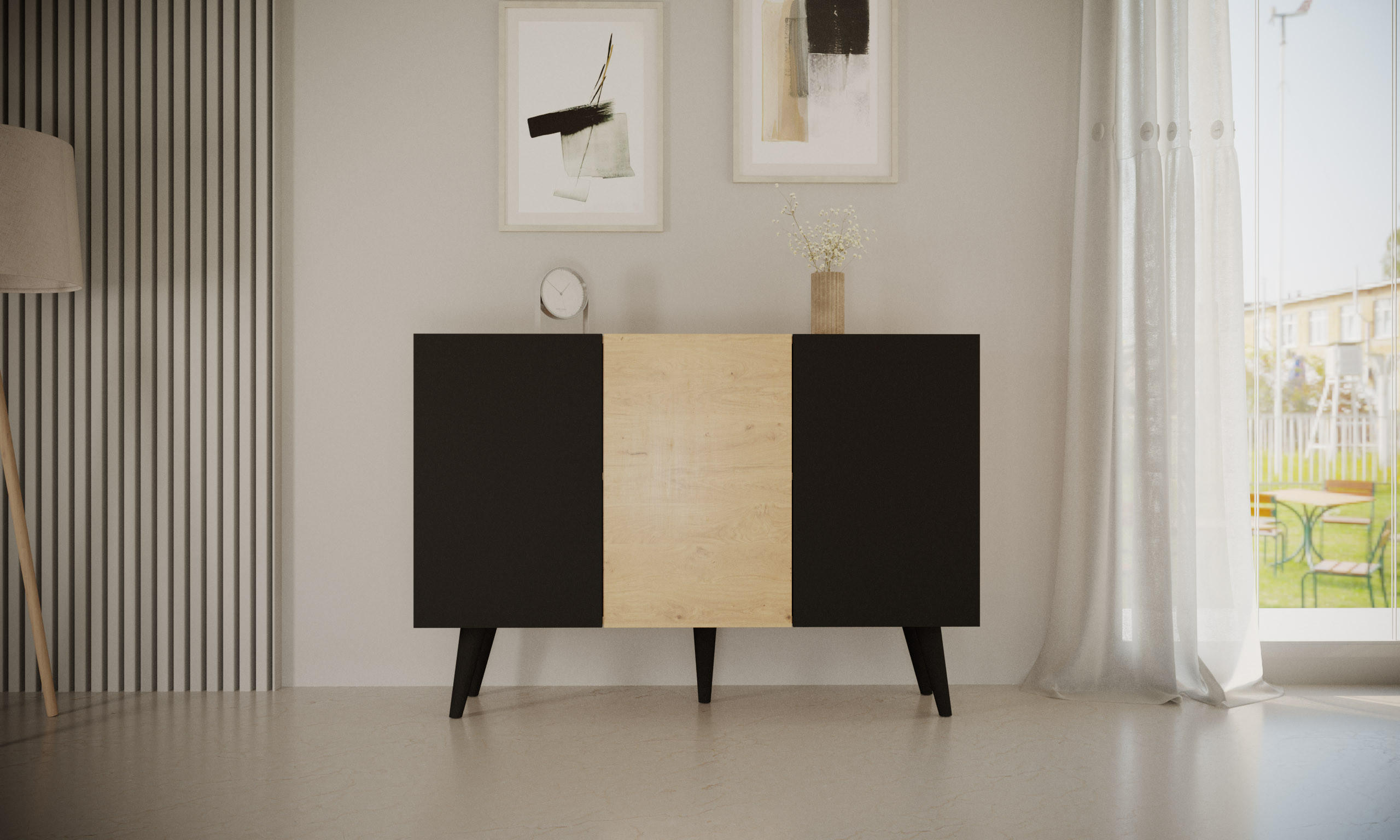 KOMMODE Toronto 39,9/95,5/120 - Schwarz/Naturfarben, Holzwerkstoff (40/96/120cm) - RAUMHIRSCH FURNITURE