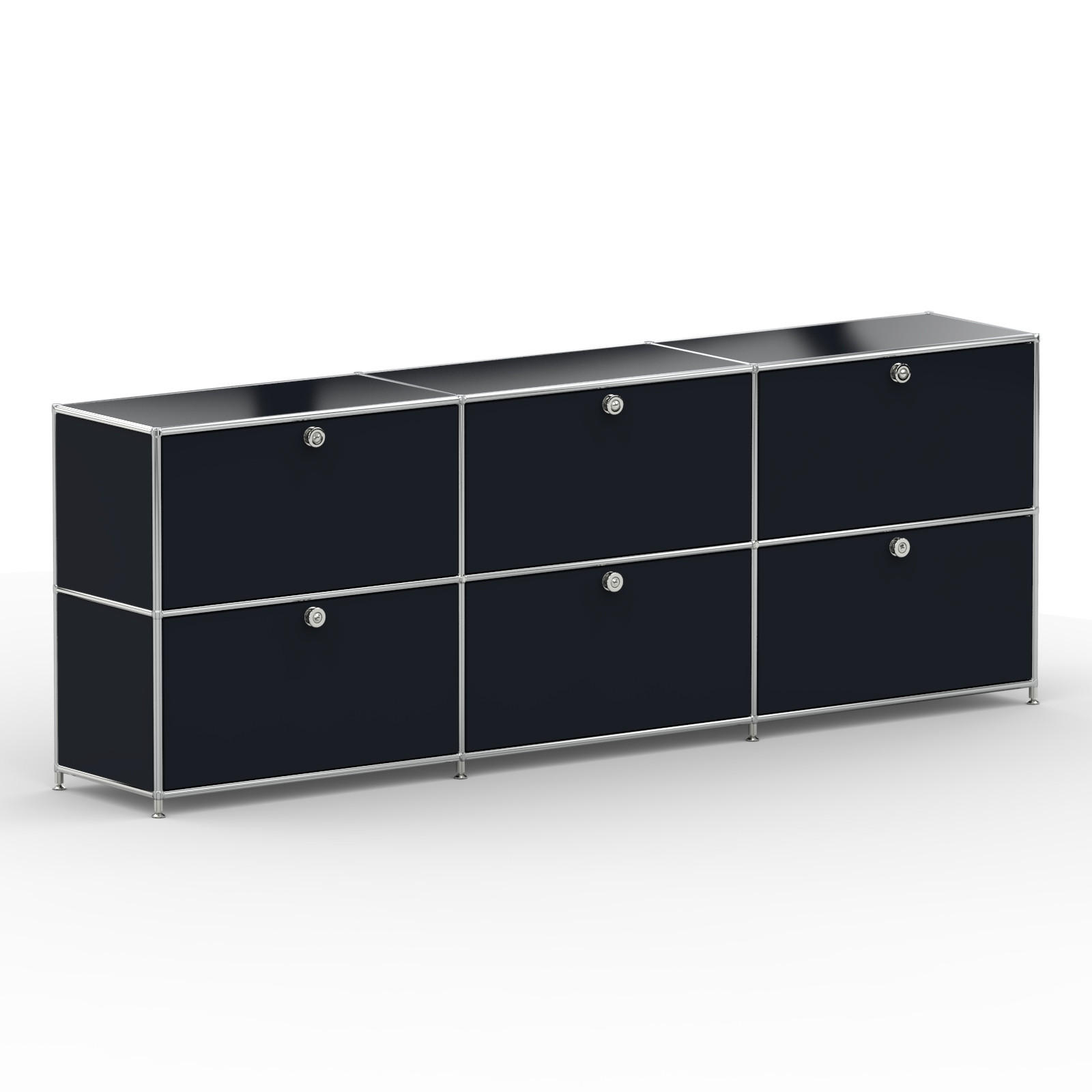 AKTENSCHRANK, 6 Klappen & Schloss, Breite 227 cm, Graphitschwarz - Chromfarben/Silberfarben, Metall (40/80.5/227.2cm) - Versee
