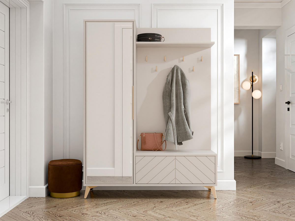 GARDEROBE-SET Xylix 1D1K - Sandfarben/Goldfarben, Holzwerkstoff/Metall (134/180/40cm) - MIRJAN24