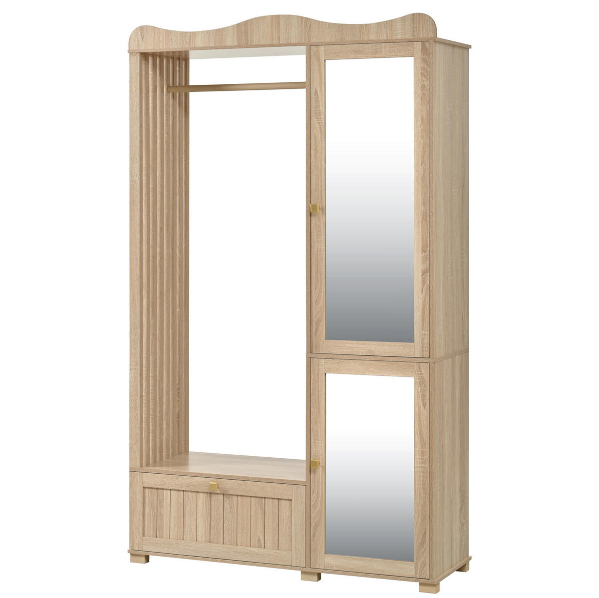 GARDEROBENSCHRANK mit Spiegel und Kleiderstange 115,5 x 38,5 x 194,5 cm MDF Eiche - Hellbraun, Holzwerkstoff (38.5/194.5/115.5cm) - Beauniv