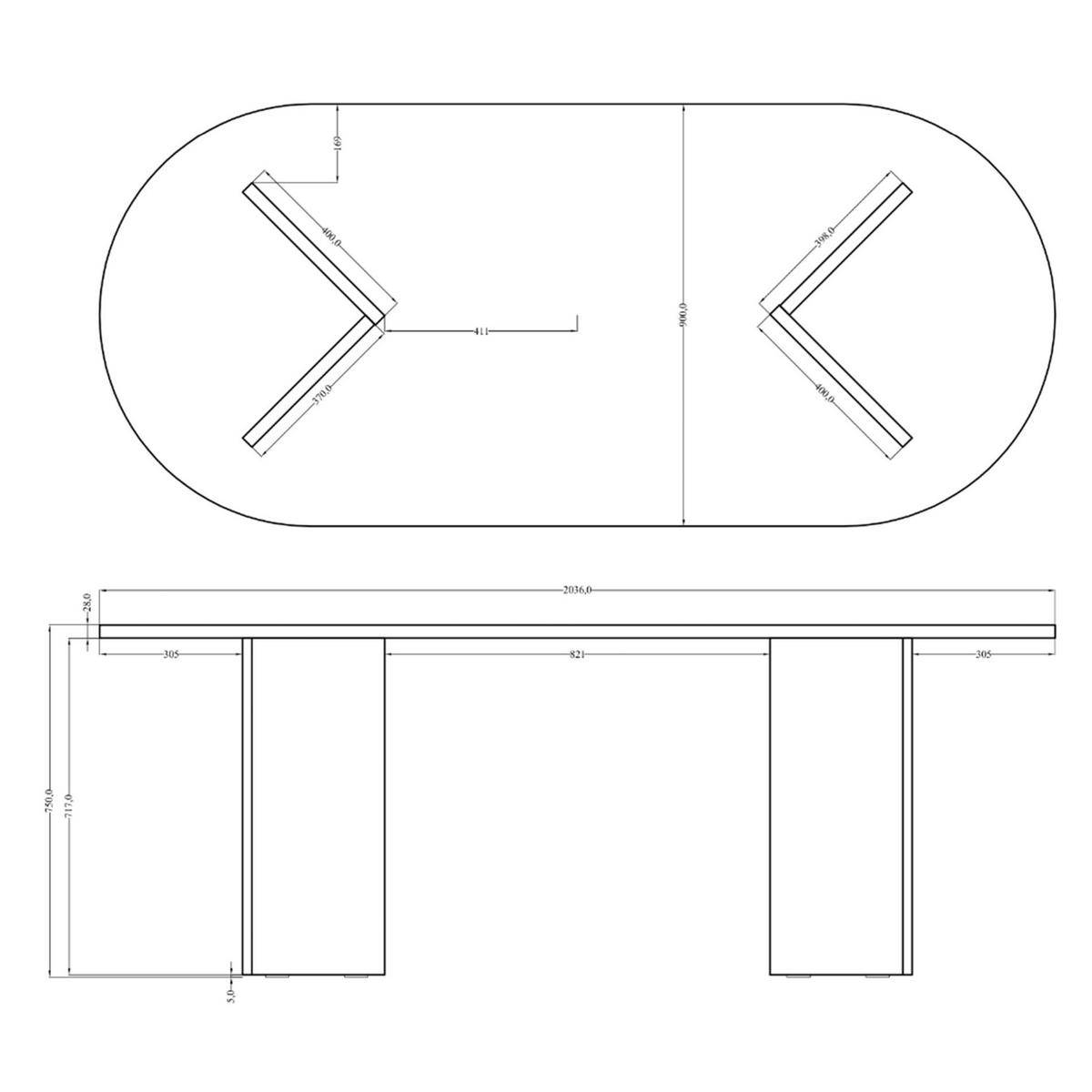 ESSTISCH Ovo Weiß 90x204 cm - Weiß, Holzwerkstoff (204/90/75cm) - Selsey
