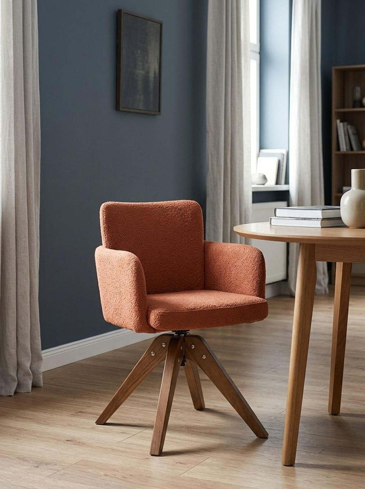 ESSZIMMERSTUHL 2er Set drehbar Bouclé Orange Evelyn - Orange/Braun, Holz/Textil (64/80/64cm) - Beliani