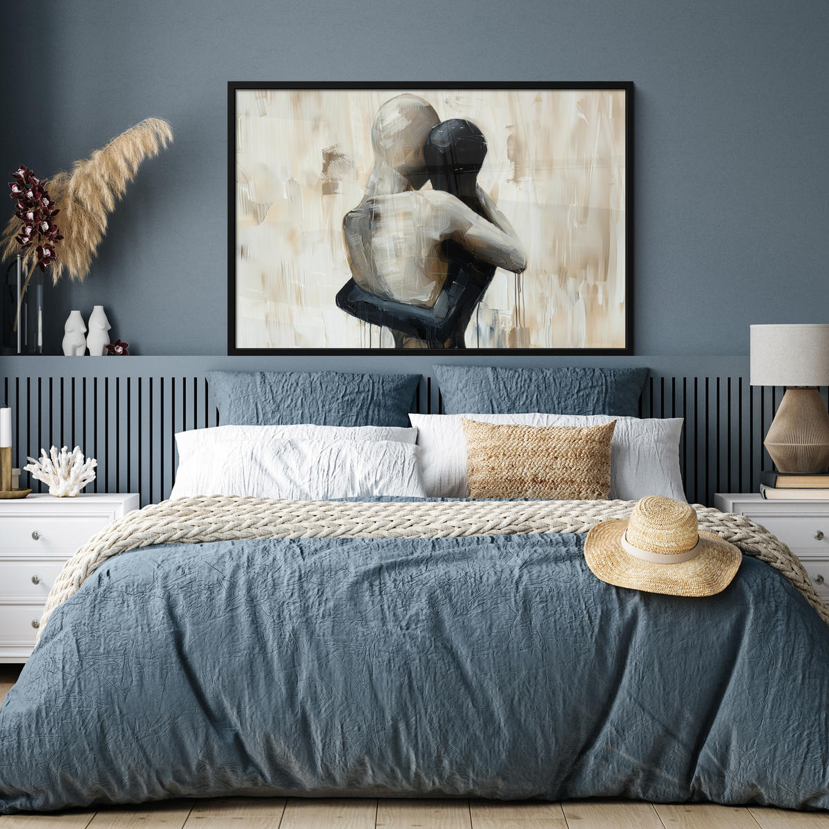 POSTER MIT RAHMENGERAHMTES BILD Abstrakt - Liebe - Schwarz und weiß - Modern 120x80 cm - Schwarz, Papier (120/80cm) - MuchoWow