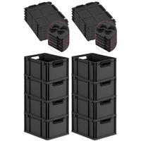 EUROBOX 8x NextGen Color mit Auflagedeckel 22x30x40 cm 20 Liter Schwarz Griffe schwarz offen - Anthrazit/Schwarz, Kunststoff (30/22/40cm) - PROREGAL