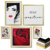 WANDBILDER 5er Set - 50x50 cm & 20x30 cm & 40x60 cm Goldrahmen - Inschrift mit roten Rosen - Goldfarben, Kunststoff (40/60cm) - ArtPrintCave