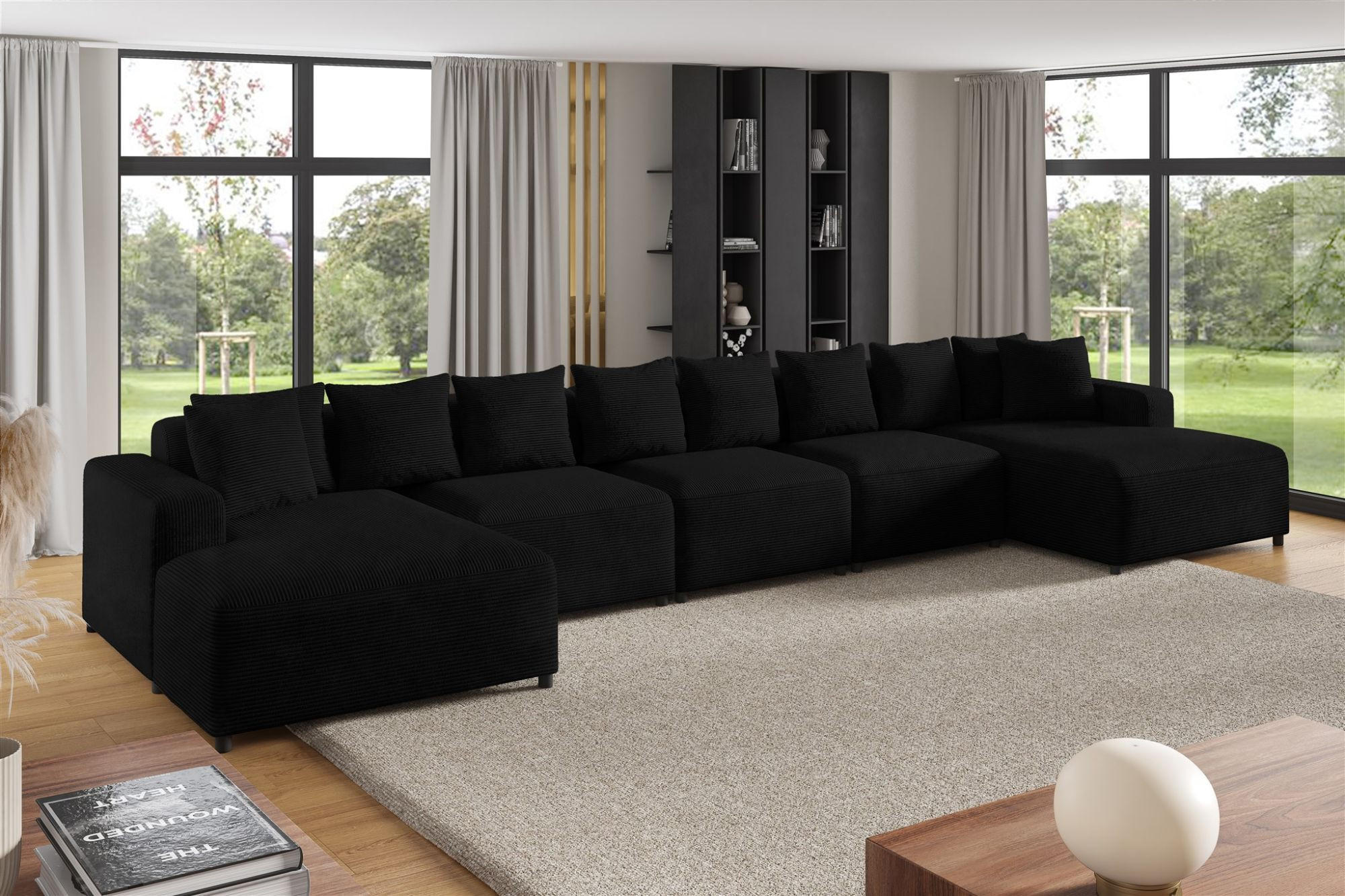 WOHNLANDSCHAFT Megan Xl In Poso - Schwarz, Holzwerkstoff/Textil (517/75/165cm) - Fun Möbel