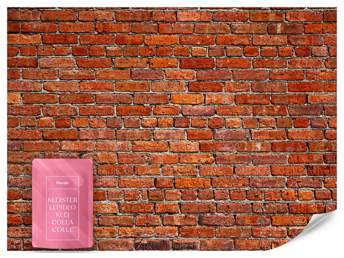 FOTOTAPETE für Wohnzimmer Backstein Ziegel 3D 450x315 - Rot/Orange, Papier (450/315cm) - Muralo