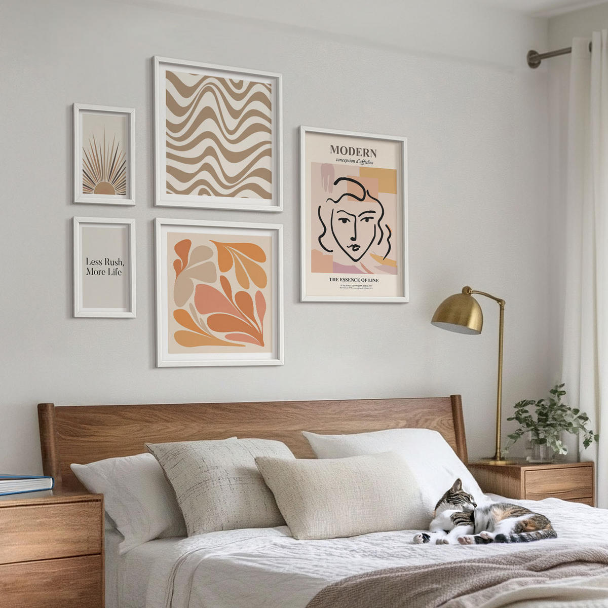 WANDBILDER 5er-Set - 50x50 cm & 20x30 cm & 40x60 cm Weißer Rahmen - Sonnen-Boho-Pastelltönen - Weiß, Kunststoff (40/60cm) - ArtPrintCave