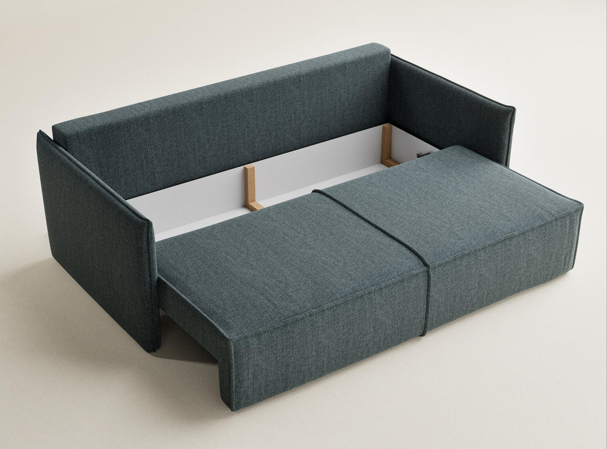 SOFA MIT SCHLAFFUNKTION Obra Blau Webstoff - Blau/Schwarz, Holz/Holzwerkstoff (220/70/107cm) - Maison de Reve
