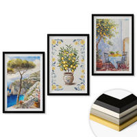 WANDBILDER 3er-Set - 40x60 cm Schwarzer Rahmen - Gemälde von Zitronenbäumen - Schwarz, Kunststoff (40/60cm) - ArtPrintCave