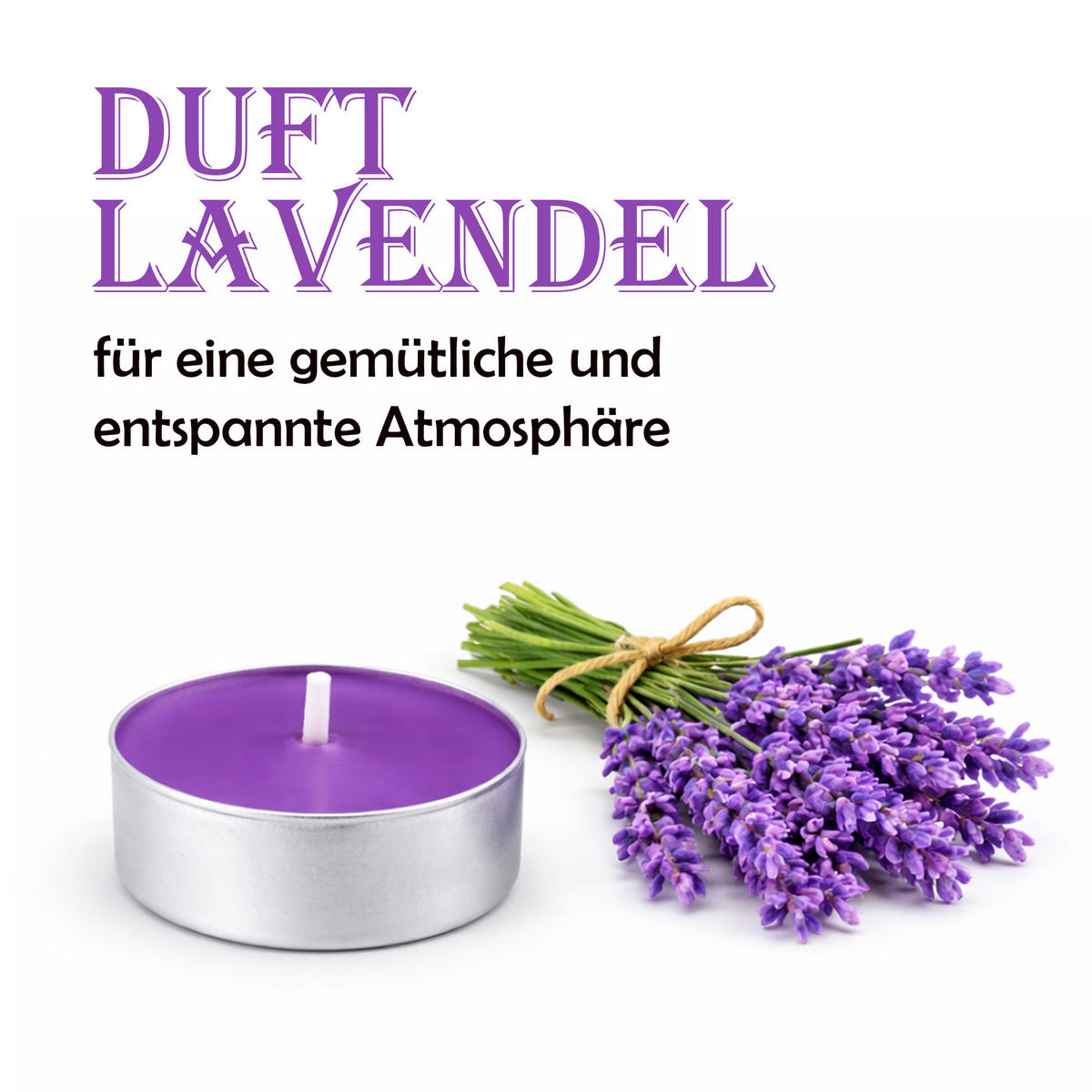 TEELICHT mit Duft - Lavendel - 18er Pack - Lila, Naturmaterialien (4/1.5/4cm) - HS Candle