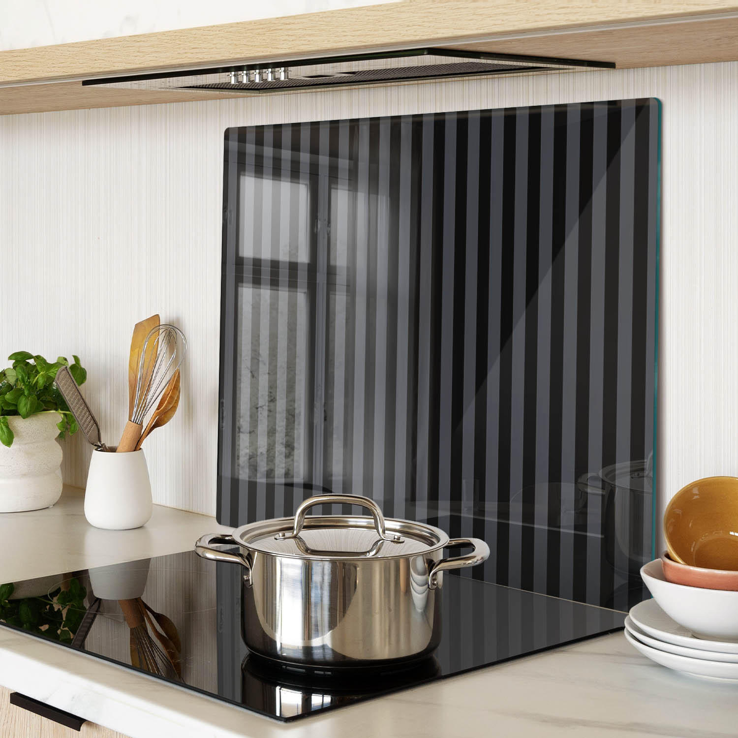 GLASPLATTE 60x52 cm Graue Streifen - Schwarz, Glas (60/0.4/52cm) - TULUP