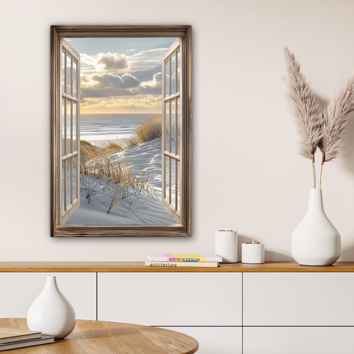 LEINWANDBILD Ausblick - Strand - Dünen - Meer - Natur 60x90 cm - Sandfarben, Textil (60/90cm) - MuchoWow