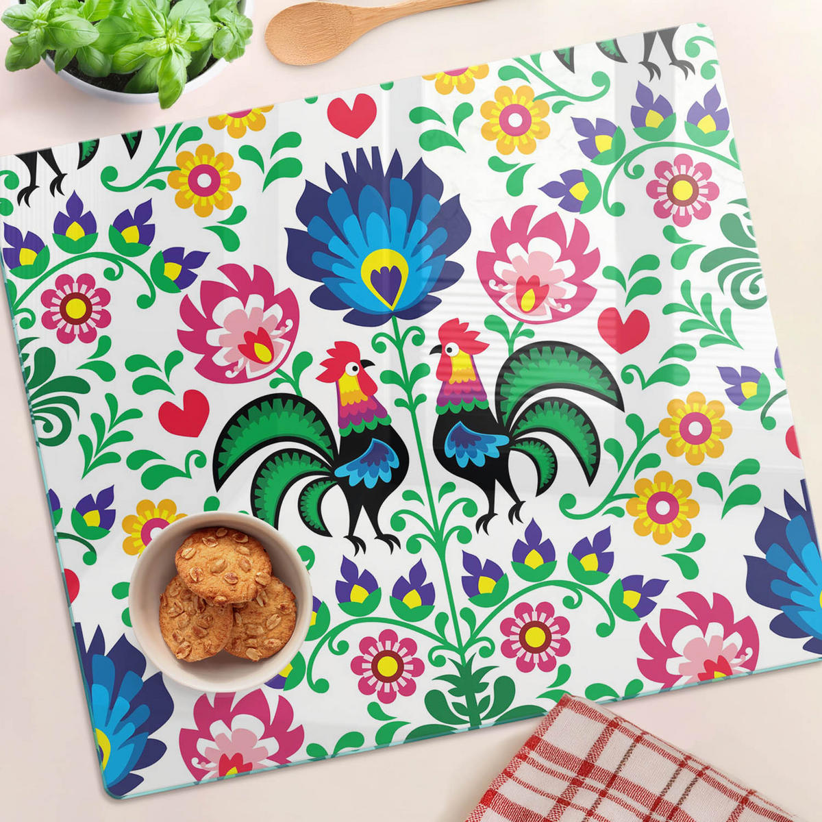 GLASPLATTE 60x52 cm Ethnisches Muster - Multicolor, Glas (60/0.4/52cm) - TULUP