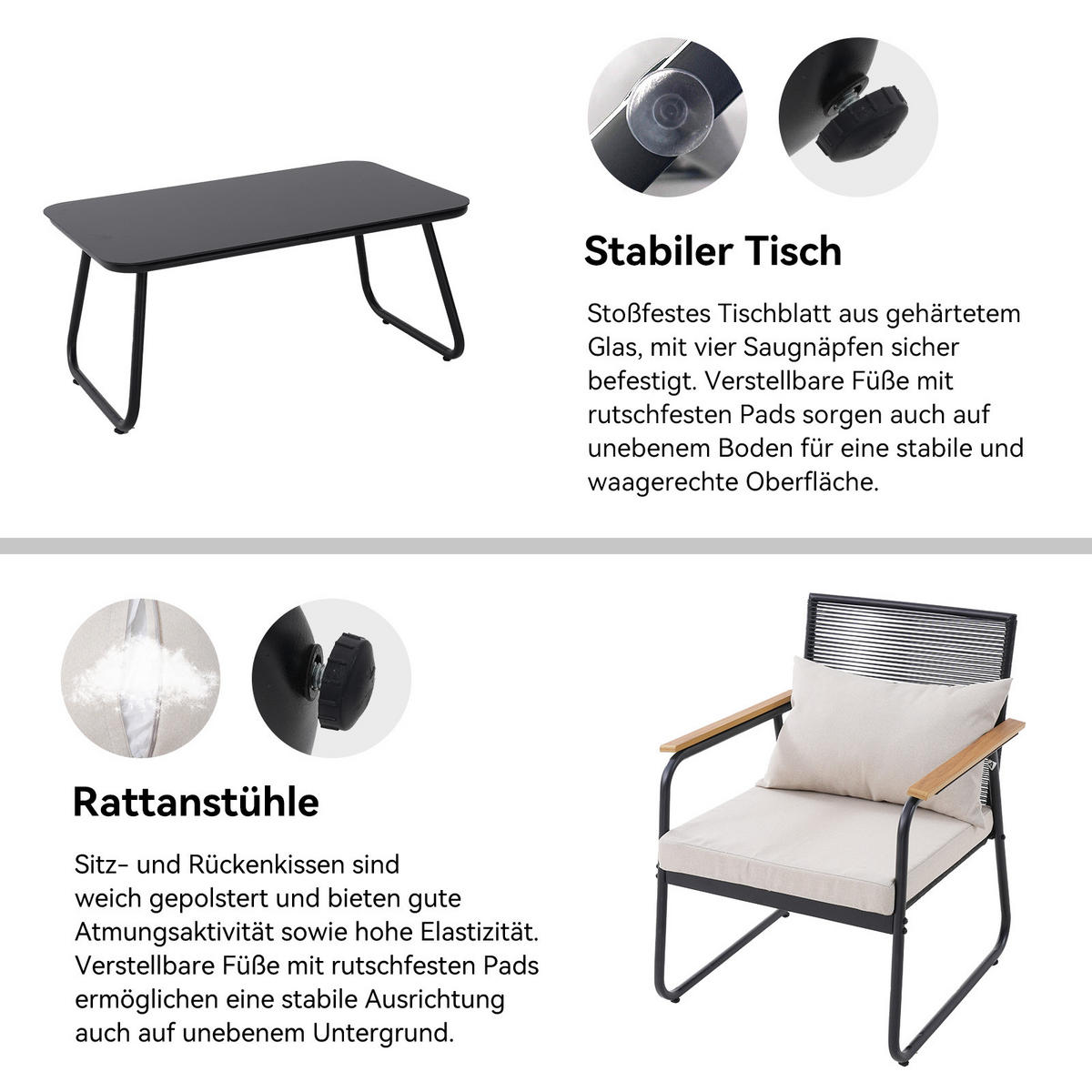 GARTENLOUNGE Set ,SF03 - Grau, Metall