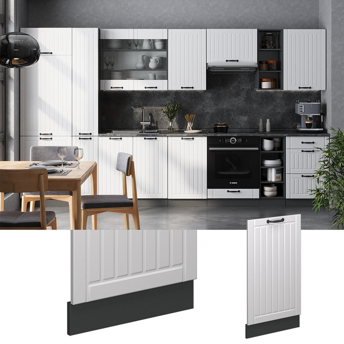 GESCHIRRSPÜLBLENDE Fame-Line Weiß Landhaus 45 cm , AP Anthrazit - Anthrazit/Weiß, Holzwerkstoff (45/81.8/1.6cm) - Vicco