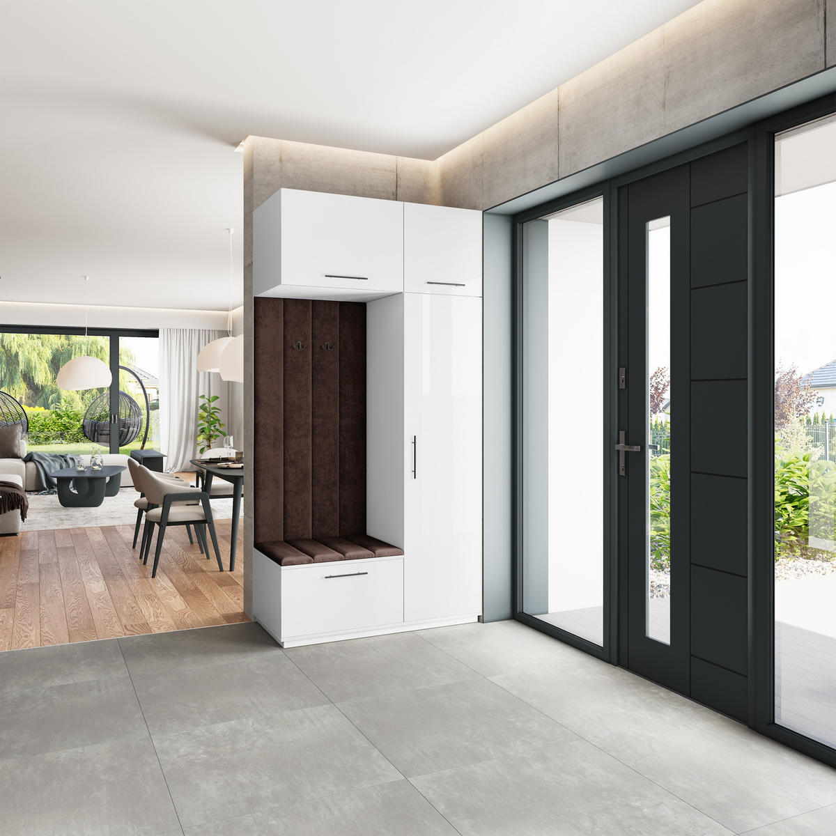 GARDEROBENSCHRANK REMA 120/240/60 cm Modern Garderobe-Set Weiß - Weiß/Braun, Holzwerkstoff (120/240/60cm) - MASSENO