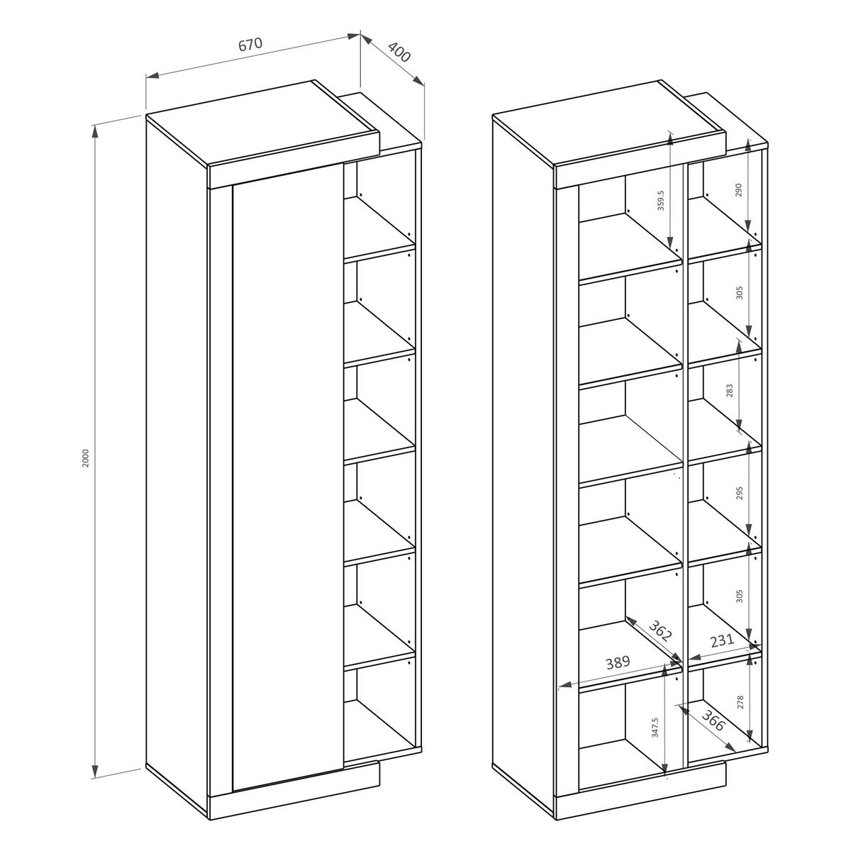 VITRINE in Eichefarben, Weiß - Eichefarben, Holzwerkstoff (67/200/40cm) - MASSENO