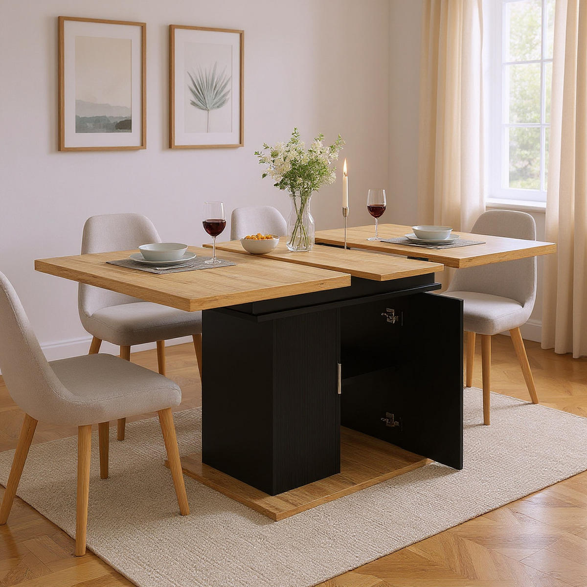 AUSZIEHBARER Esstisch mit Stauraum, für 6–8 Personen - Multicolor, Holz (140/70/76cm) - Meubles Cosy