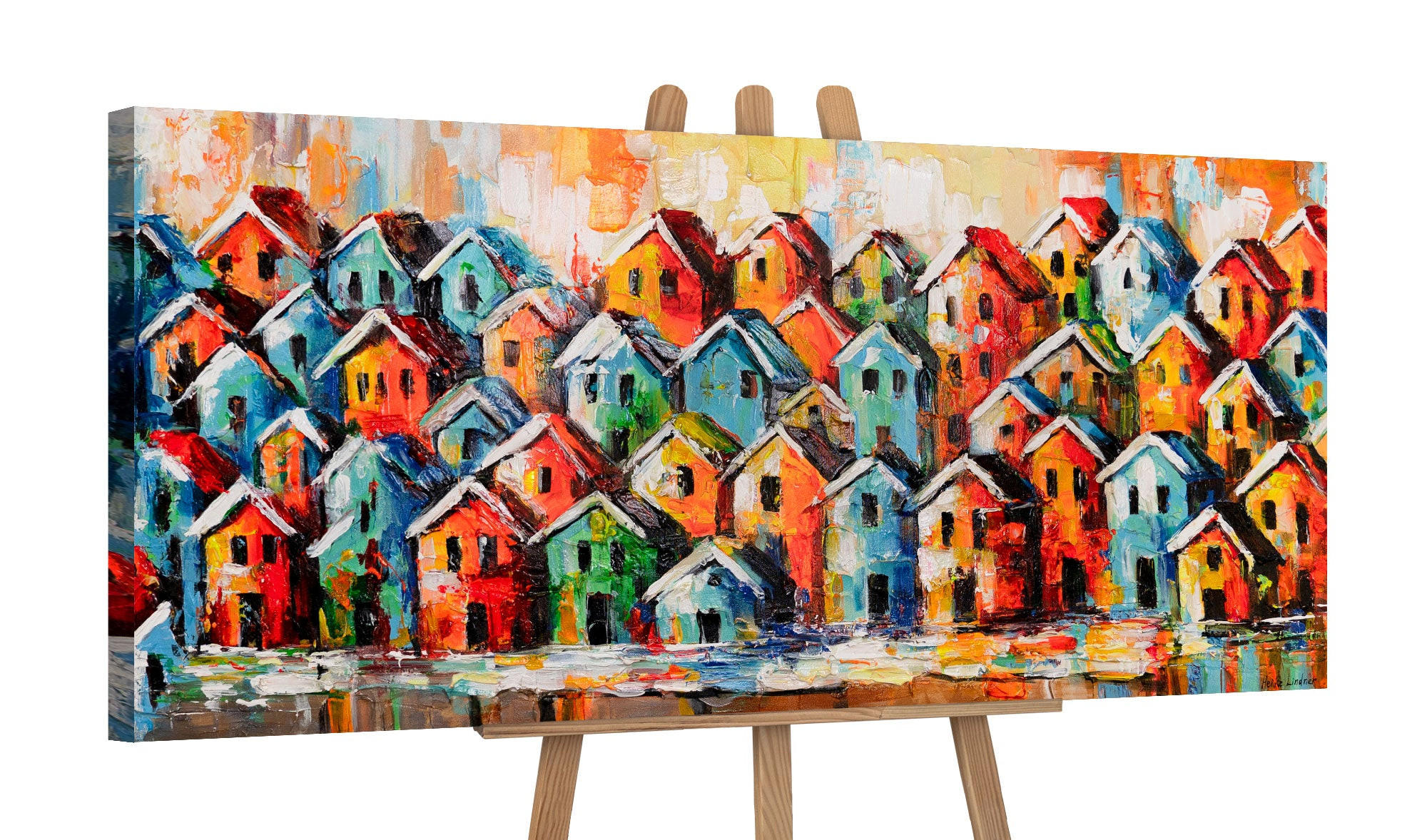GEMÄLDE Farbenfrohe Stadt auf Keilrahmen 115x50 cm - Multicolor, Holz (115/50cm) - YS-art gallery