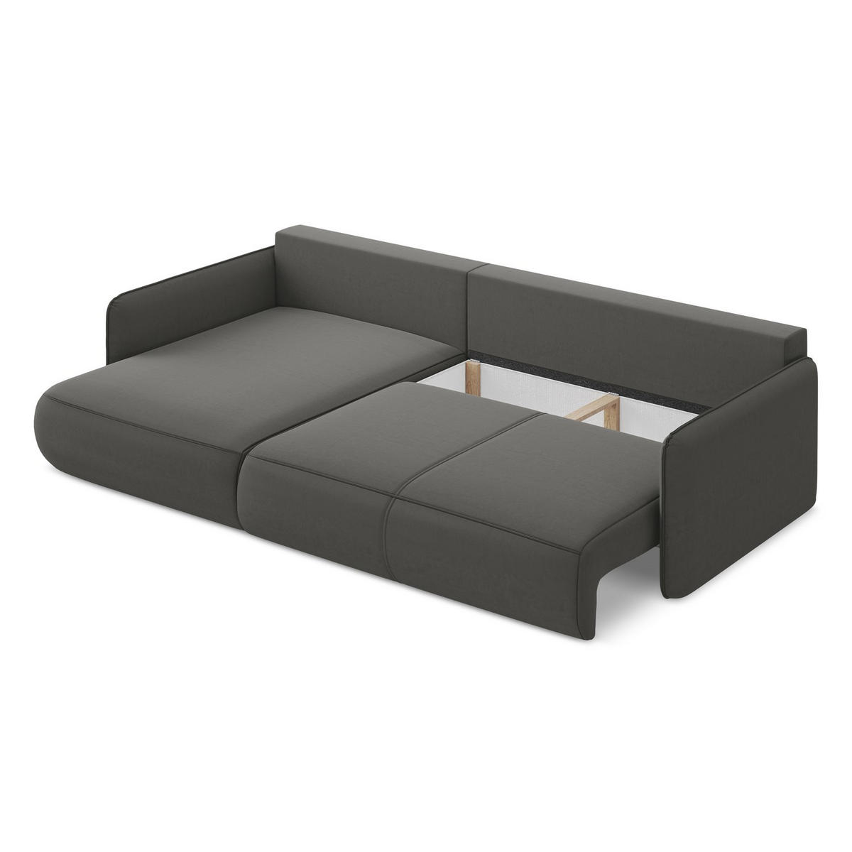 ECKSOFA mit Schlaffunktion Samt Stoff Grau - Dunkelgrau/Schwarz, Kunststoff/Textil (148/240cm) - LaMiaSofa