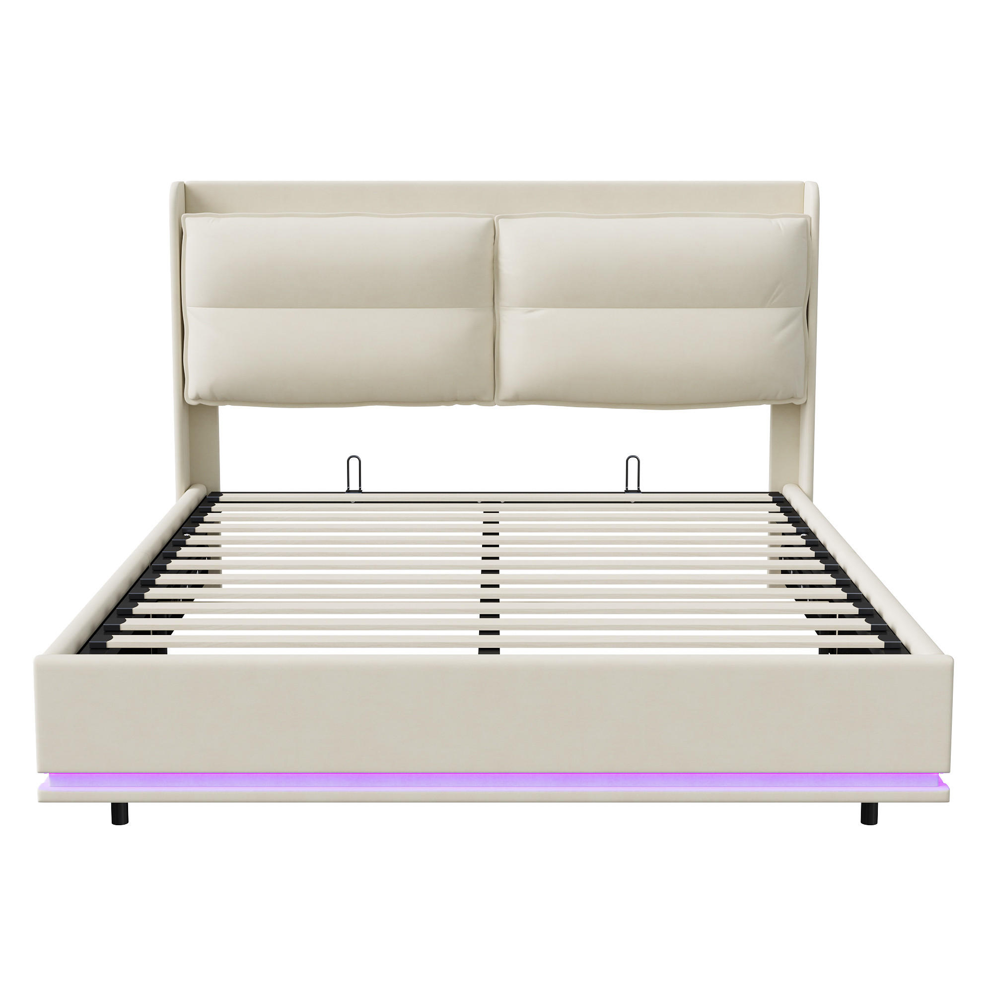 POLSTERBETT 140x200 cm mit LED, USB, Lattenrost, Beige - Beige, Metall (140/200cm)