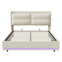 POLSTERBETT 140x200 cm mit LED, USB, Lattenrost, Beige - Beige, Metall (140/200cm)