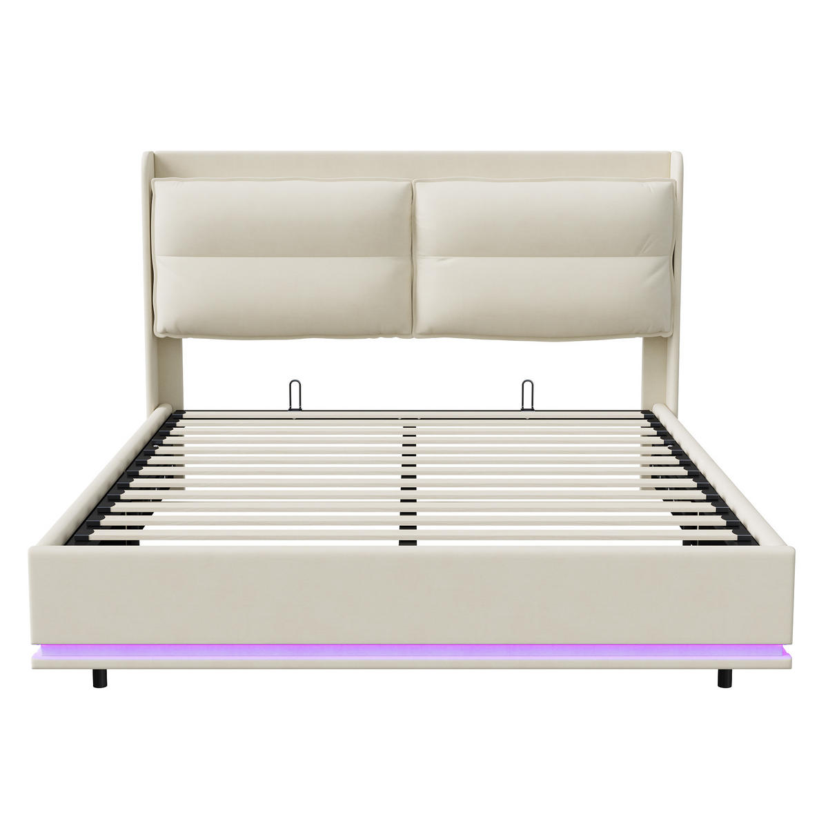 POLSTERBETT 160x200 cm, Beige, LED-Beleuchtung und USB & Typ-c - Beige, Textil/Metall (160/200cm)