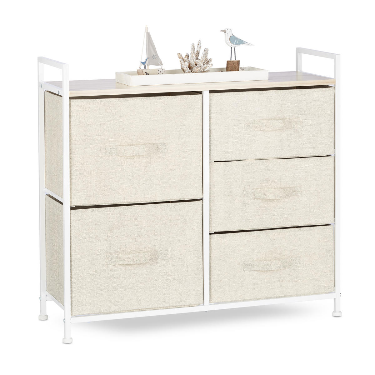 SCHUBLADENBOX - Creme, Holzwerkstoff/Textil (83/77.5/29cm) - Relaxdays