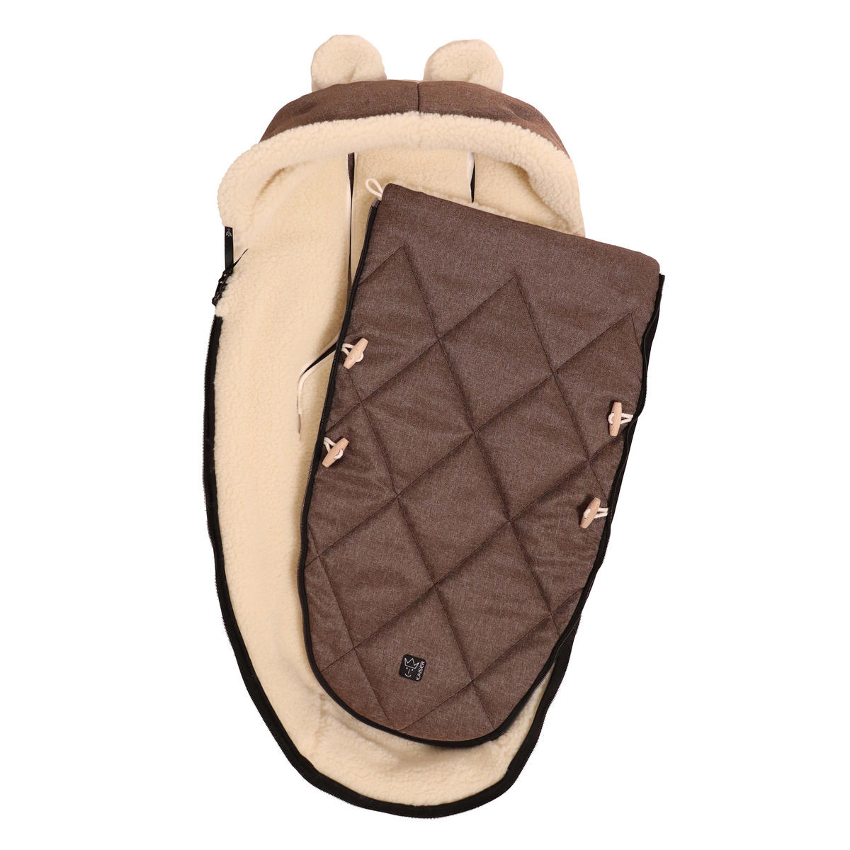 KINDERWAGENFUSSSACK XL EARS WOOL, brown melange - Mokka, Naturmaterialien (43/93cm) - Kaiserbaby