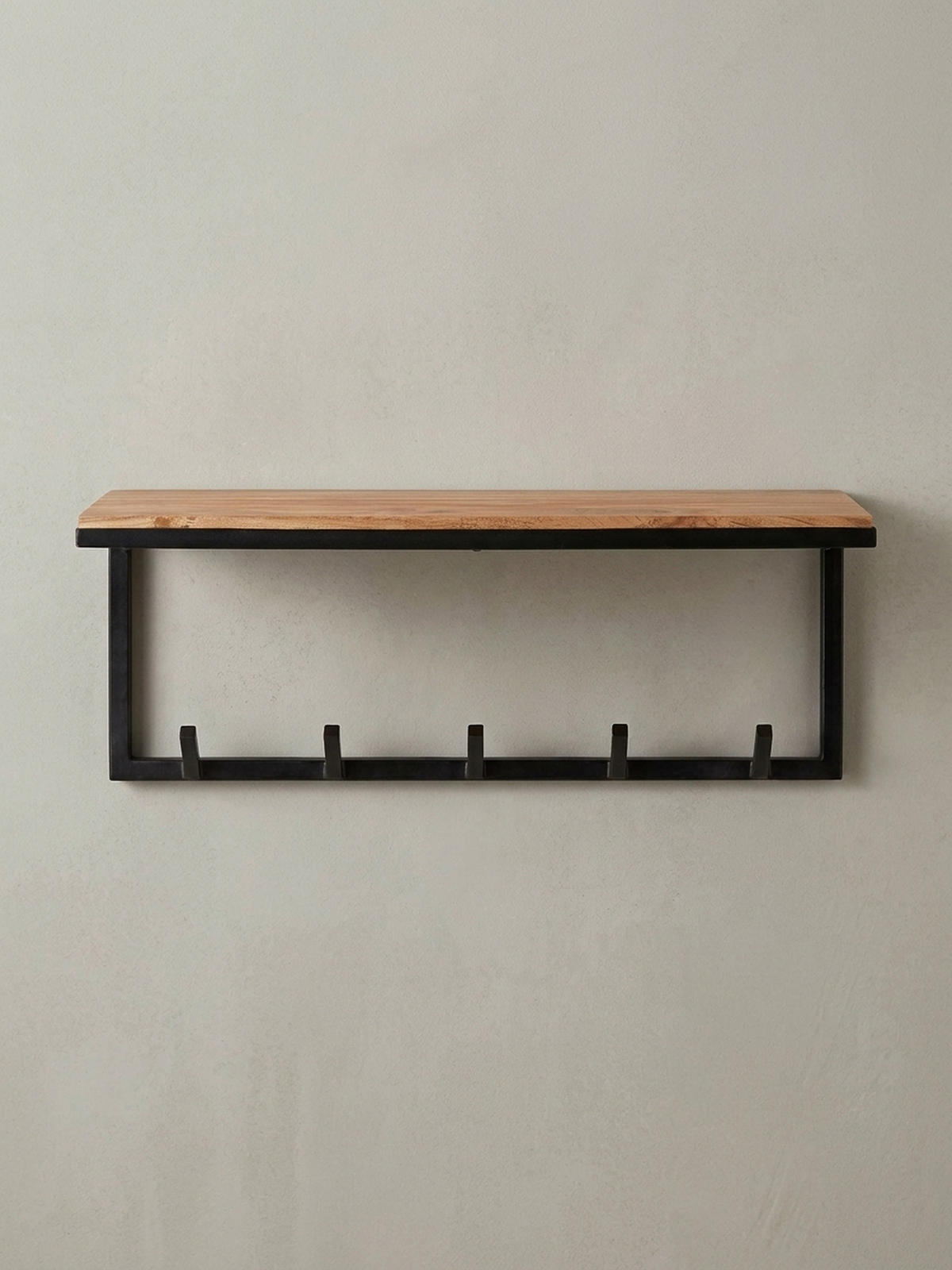 WANDGARDEROBE Akazie Massivholz Metall Modern 70x27x30 cm mit Hakenleiste und Ablage - Beige, Holz/Metall (70/27/30cm) - KADIMA DESIGN