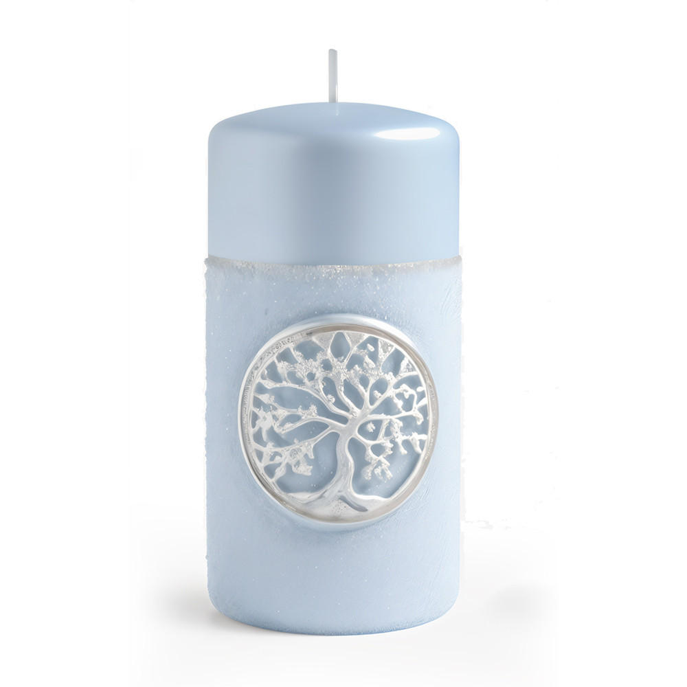 KERZE Baum Blau 7/7/15 cm Naturmaterial - Blau, Naturmaterialien (15cm) - Mondex