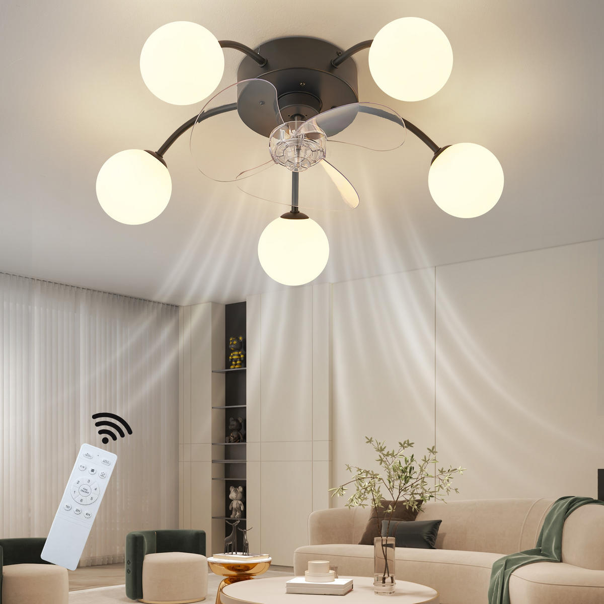 DECKENVENTILATOR Ularen 50/10/17 cm - Schwarz/Weiß, Kunststoff/Metall (50/10/17cm) - ZMH