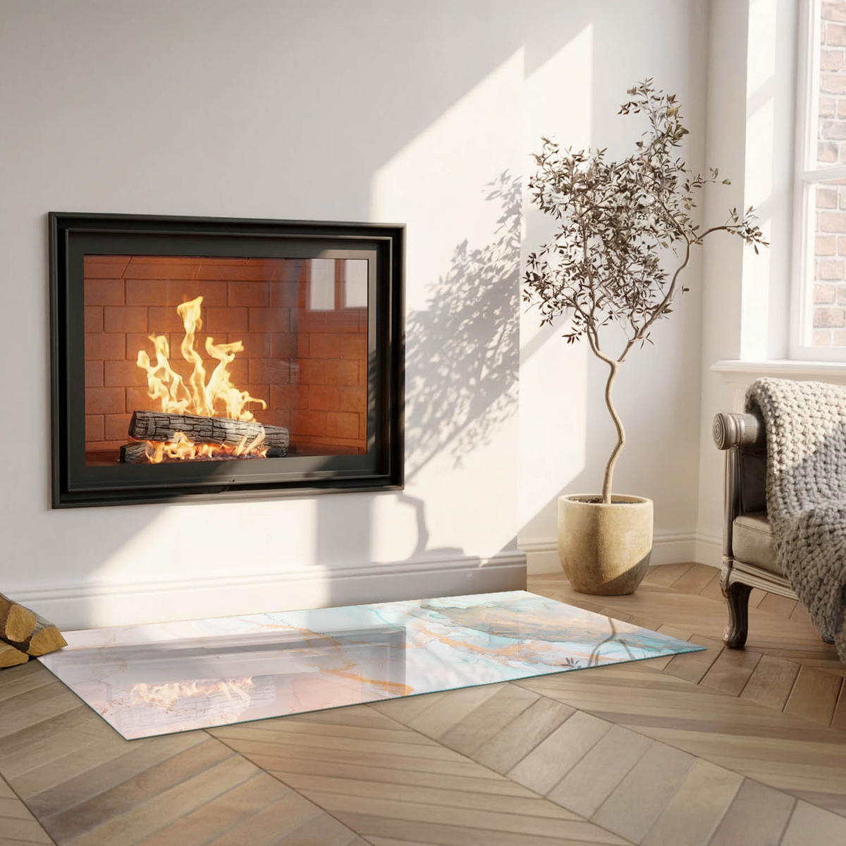GLASPLATTE für Kamin 125x50 cm - Türkis, Glas (125/50/0.4cm) - TULUP