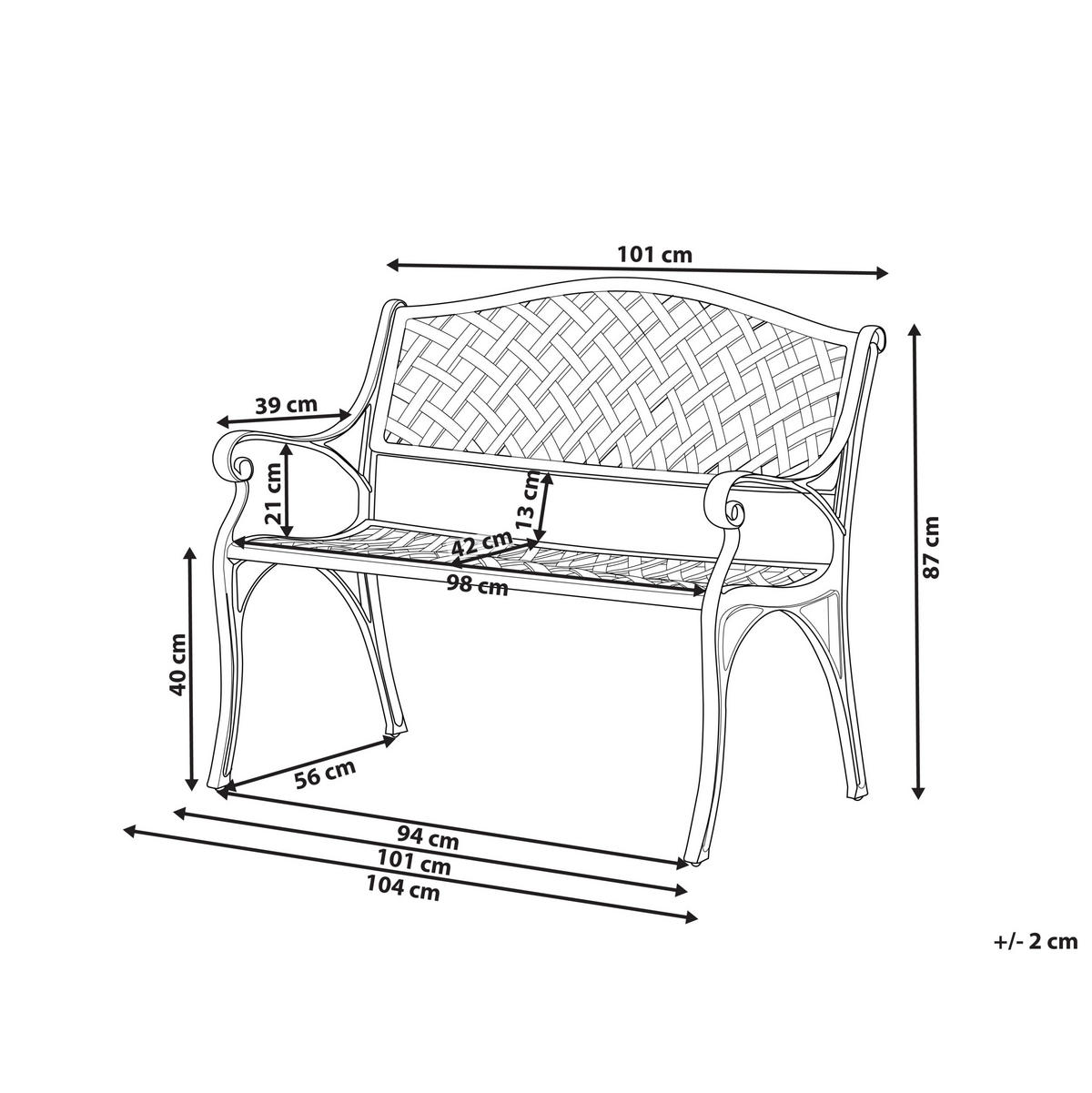 GARTENBANK 2-Sitzer Braun Staggia - Braun, Metall (104/87/56cm) - Beliani