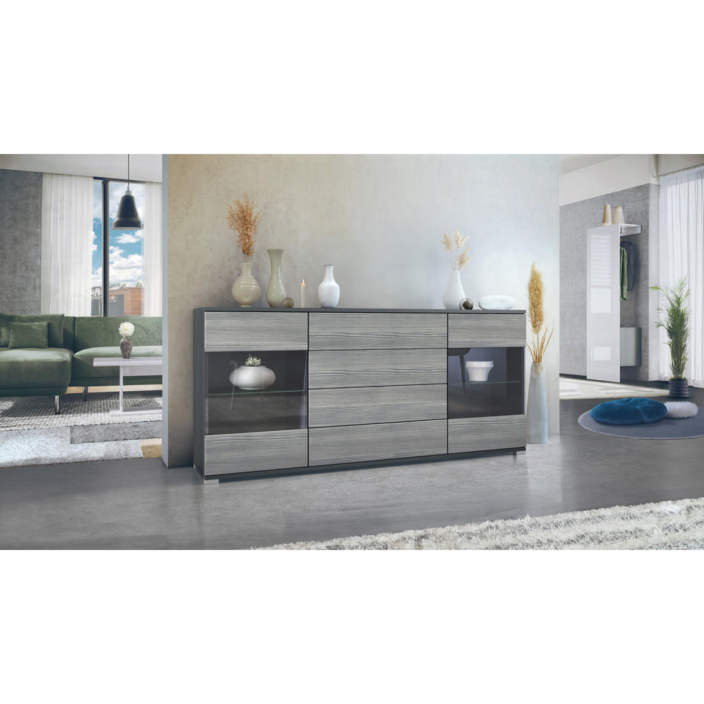 Thumbnail - Vladon Sideboard, Anthrazit, Holzwerkstoff, 166.5x75.5x35 cm, Wohnzimmer, Kommoden & Sideboards, Sideboards