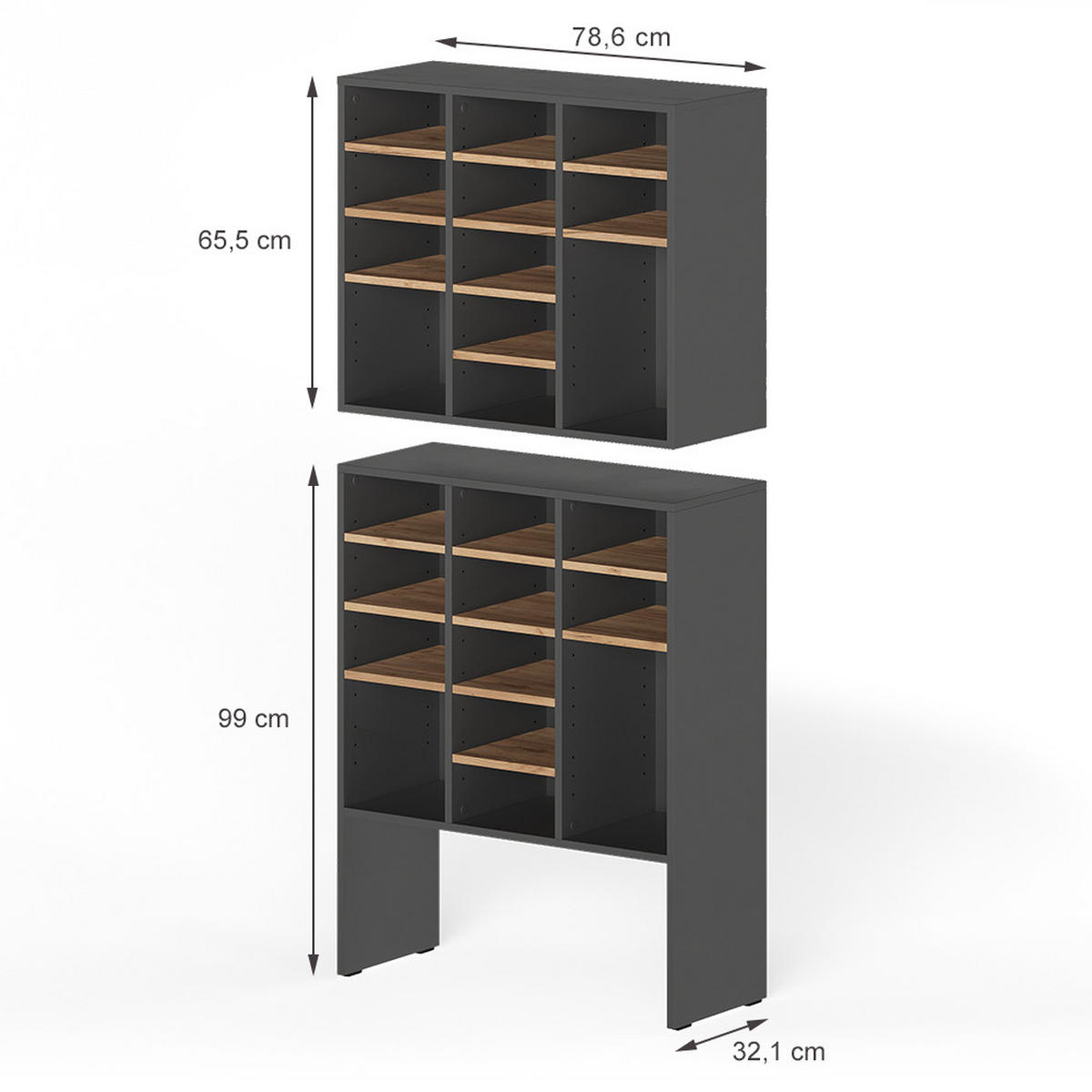 SCHUHSCHRANK-SET Lysander, Anthrazit/Goldkraft Eiche, 78.6 x 65.5 cm 2 Teile - Honigeiche/Anthrazit, Holzwerkstoff (78.6/65.5/32.1cm) - Vicco