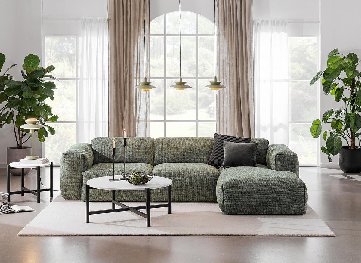 3-SITZER ECKSOFA mit Longchair - Schwarz/Grün, Kunststoff/Textil (284/173cm) - home24