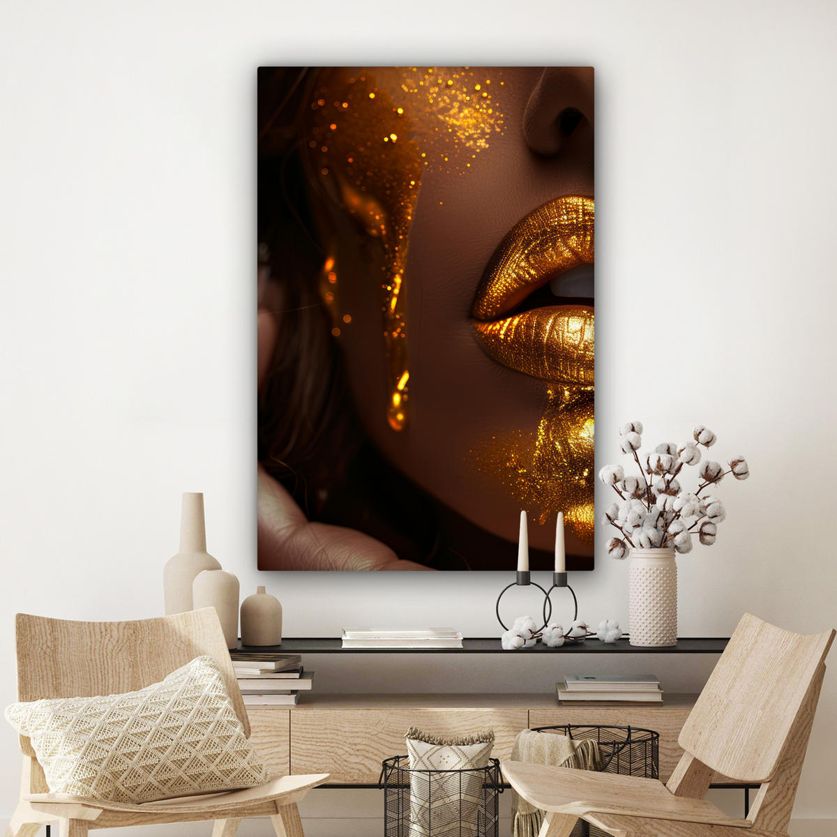 LEINWANDBILD Frau - Gold - Luxus - Porträt Deko XXL 80x120 cm - Goldfarben, Textil (80/120cm) - MuchoWow