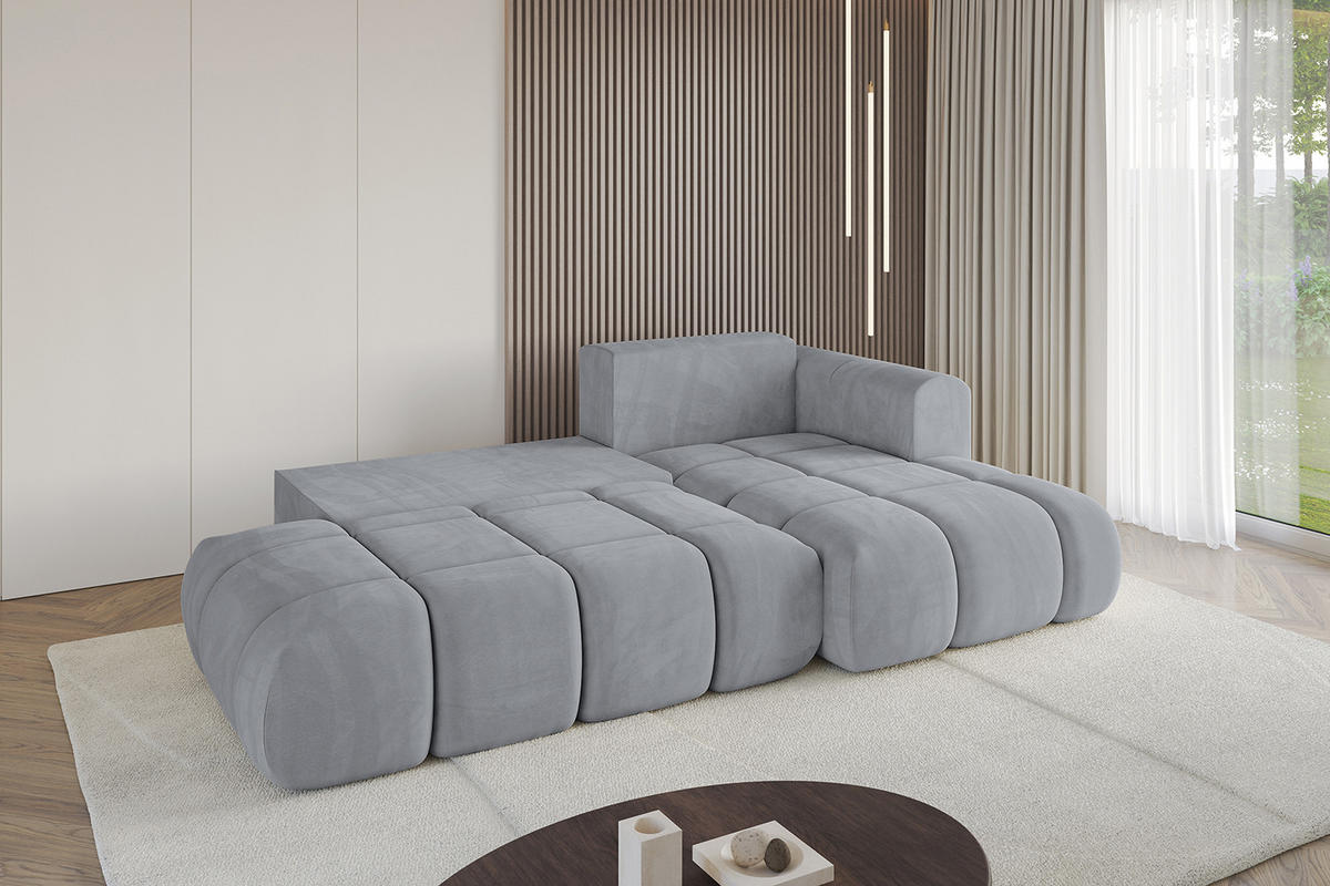 ECKSOFA Ottomane Rechts CLOUD-L 289x180x40 Hellgrau Velours - Hellgrau, Holzwerkstoff/Kunststoff (289/180cm) - ALTDECOR