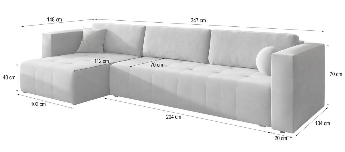 ECKSOFA OLVERA Beige Plüsch-Stoff mit Schlaffunktion - Beige, Holz (347/148cm) - MASSENO