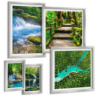BILDER SET 5er Set - 50x50 cm & 20x30 cm & 40x60 cm Silberner Rahmen - Grüne Berge, Flussfelsen - Silberfarben, Kunststoff (40/60cm) - TULUP