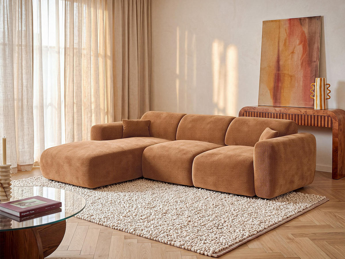 SOFA - 5 Personen - samt - terracotta Pogni - Terracotta, Textil (280/165cm) - Vente-Unique