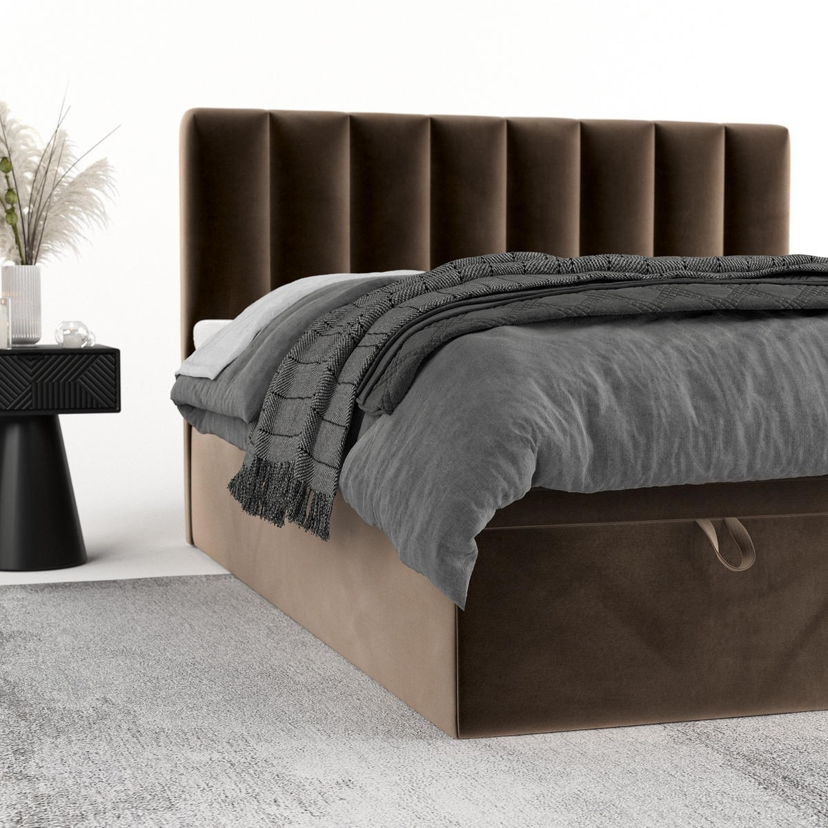 BOXBETT Lume 160/200 cm Braun im Paros Stoff - Schwarz/Braun, Holz/Holzwerkstoff (160/200cm) - AltaBeds