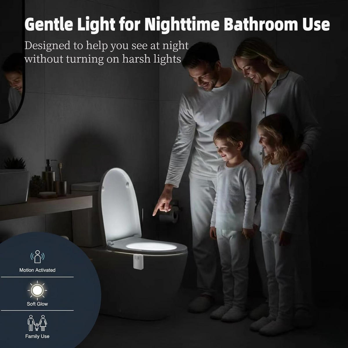 TOILETTENLICHT mit Bewegungssensor, mehrfarbig, 6,8/6,7/1,7 cm - Weiß, Kunststoff (7/5/9cm)