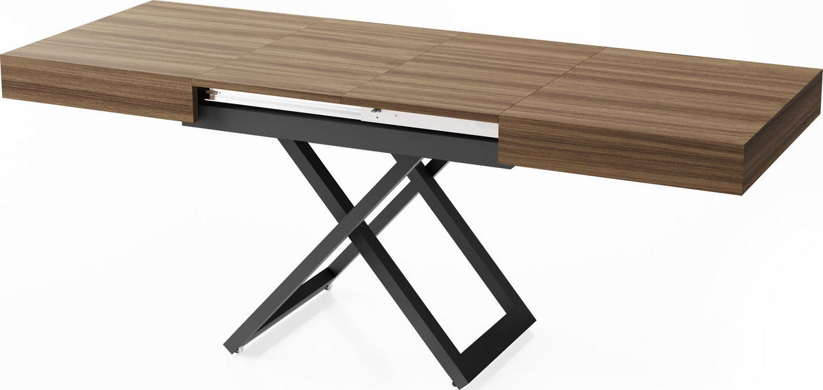 COUCHTISCH Cavetta U höhenverstellbar ausziehbar, Walnuss Braun 120-200/80/27-76 cm - Walnussfarben/Schwarz, Holzwerkstoff/Metall (80/200/76cm) - WFL GROUP